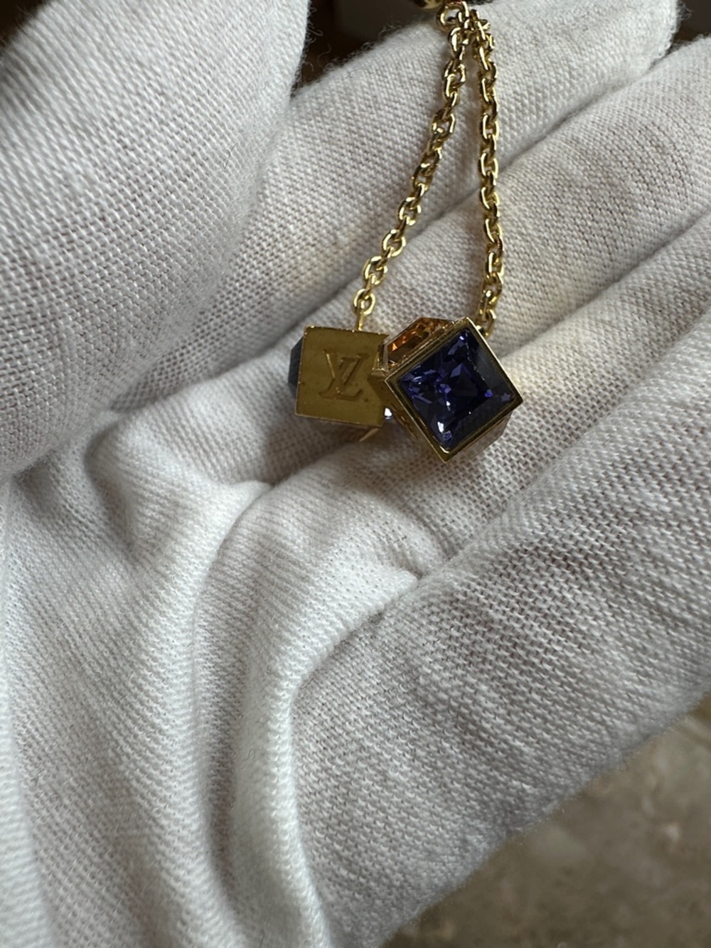 Gold and Navy blue  Cube Drop Earrings - Luxury Brand - Picture 7 of 7